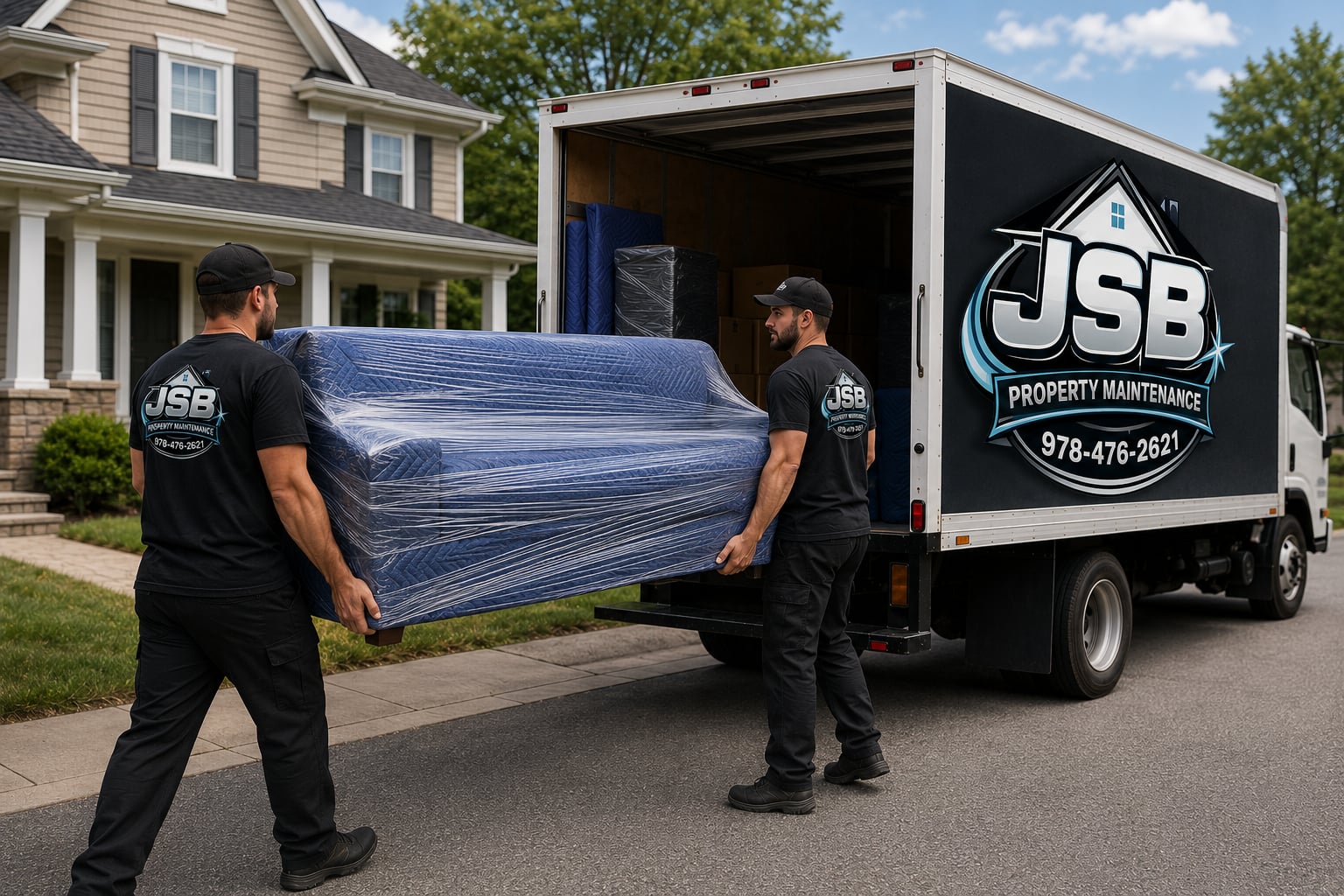 JSB Property Maintenance crew loading a moving truck